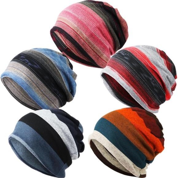 5 Pieces Women's Slouchy Beanie Hat Stretch Turban Hats Baggy Skull Sleep Scarf